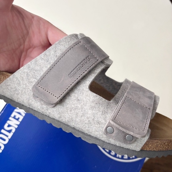 Birkenstock Men’s Uji Leather Felt Light Gray Sandal Size 43 US 10-10.5 New - Picture 9 of 11